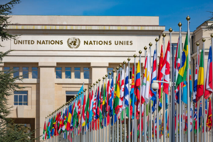 United,Nations,Building,And,The,Flags,In,Geneva,Switzerland
